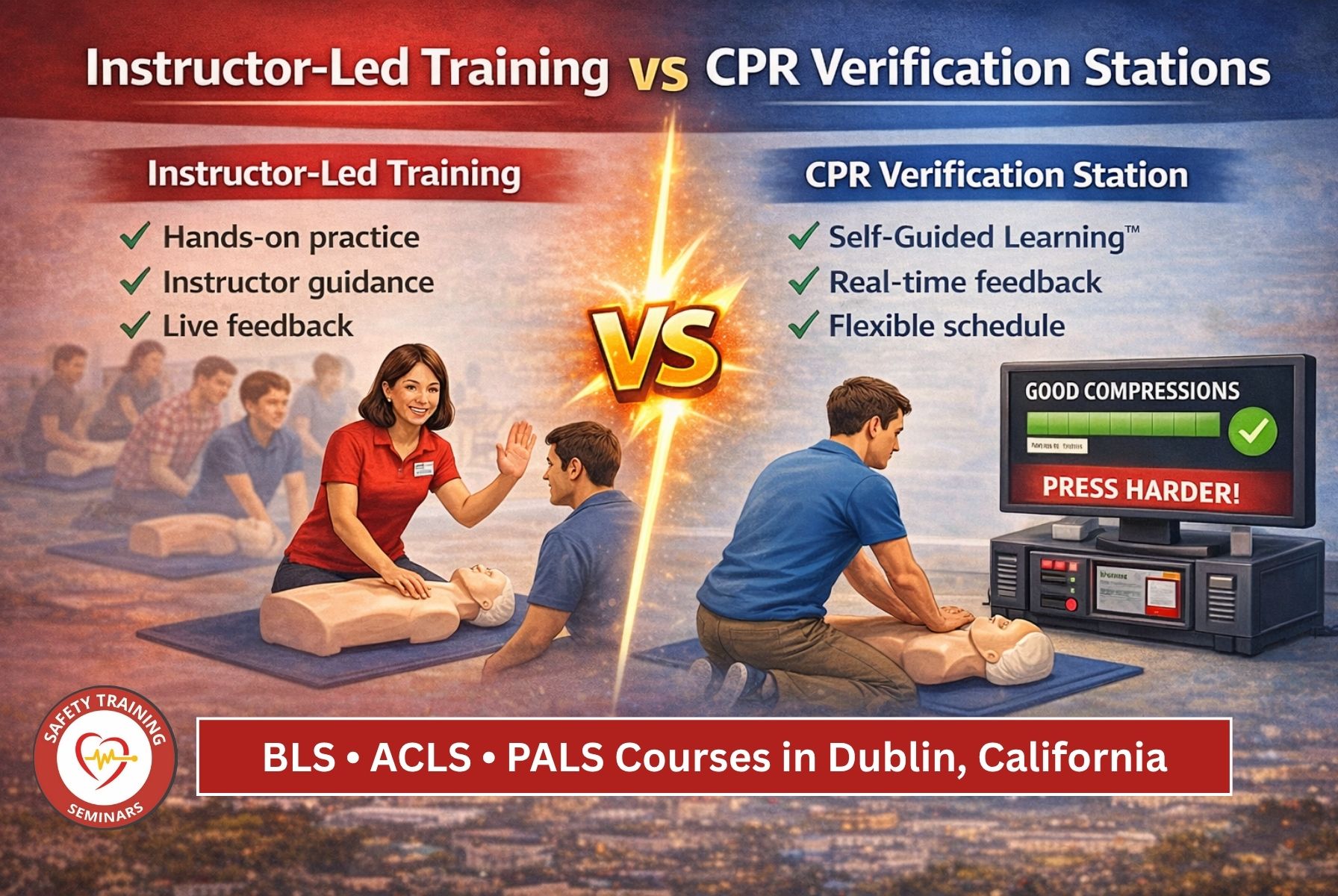 Instructor-Led Training vs. CPR Verification Stations BLS, ACLS, and PALS Courses in Dublin, CA