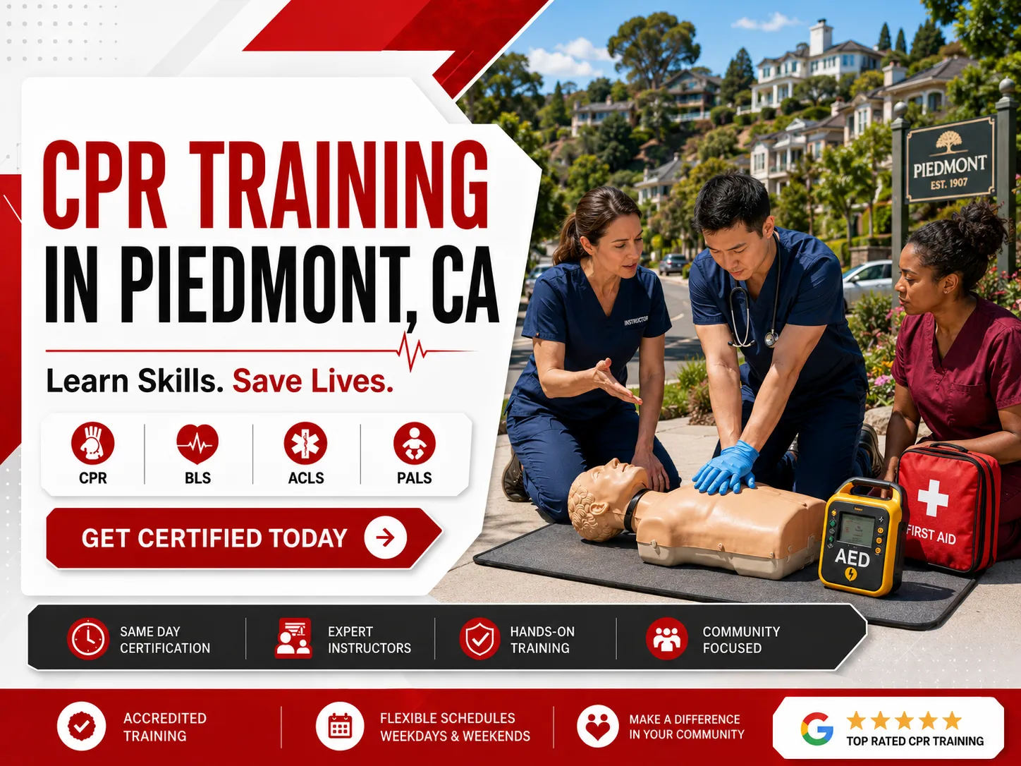 AHA-accredited CPR BLS class in Piedmont, CA with small group instruction