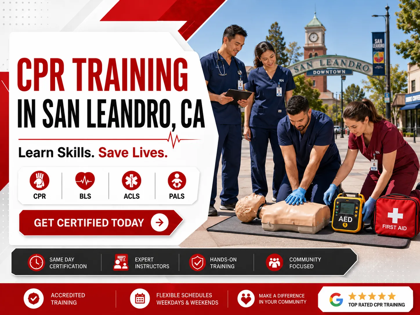 Adult CPR and first aid certification course in San Leandro, CA