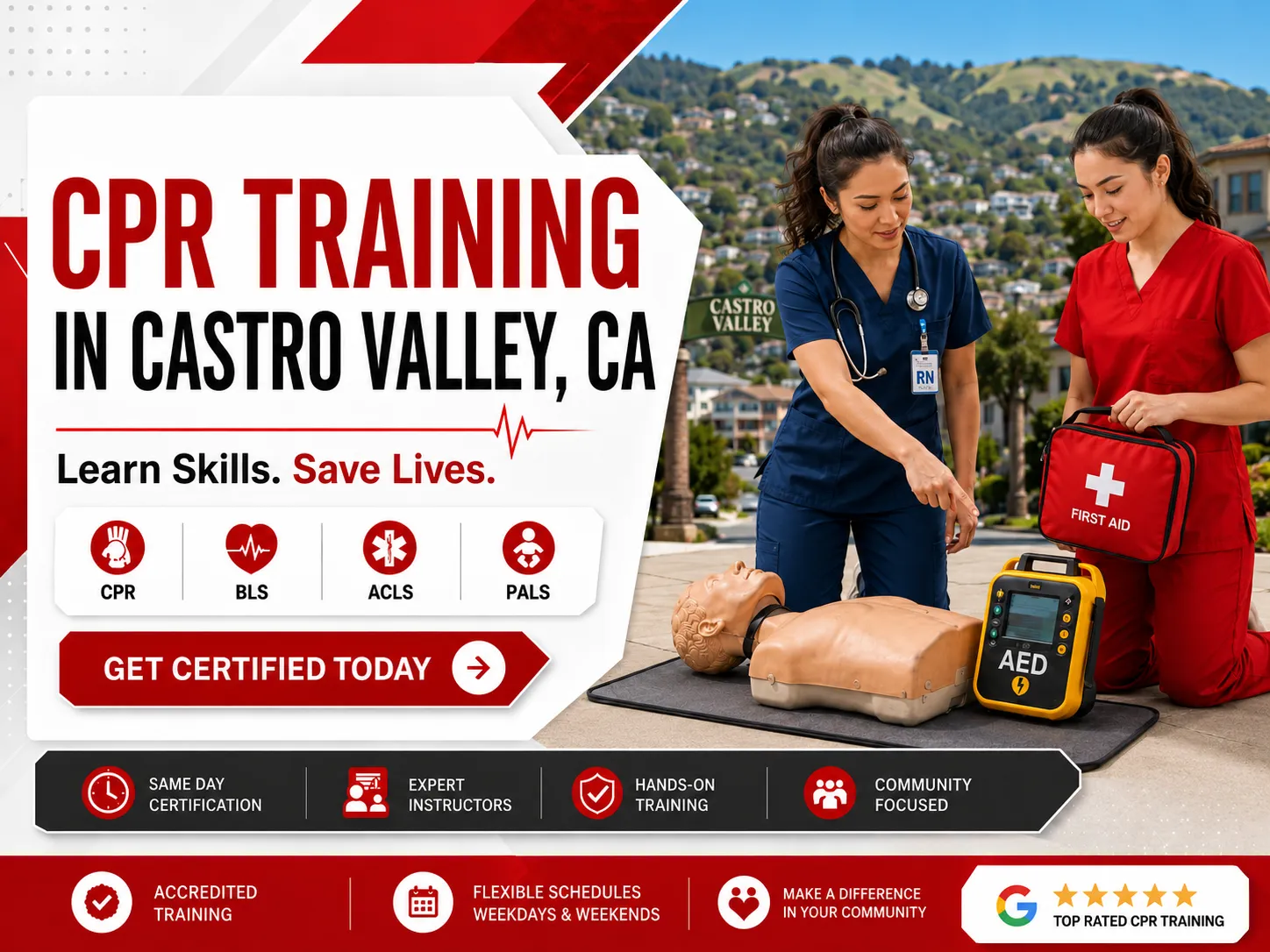 CPR, BLS, ACLS, PALS & First Aid Classes Near Castro Valley, CA